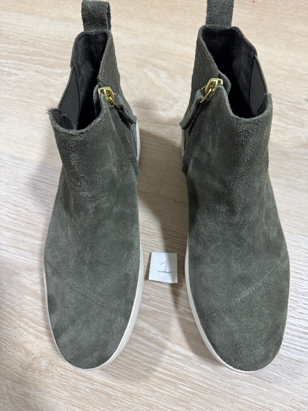 Toms Olive Suede Zip-Top Ankle Booties